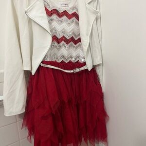 Beautees Red and White Dress with Jacket
